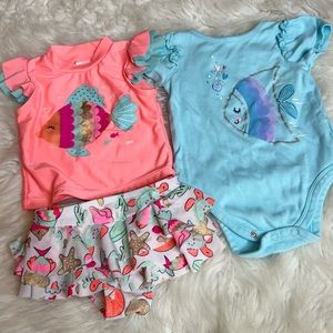 Baby Wetsuit Club 2 piece swimsuit fish Bodysuit Infant 9 Months ruffles summer